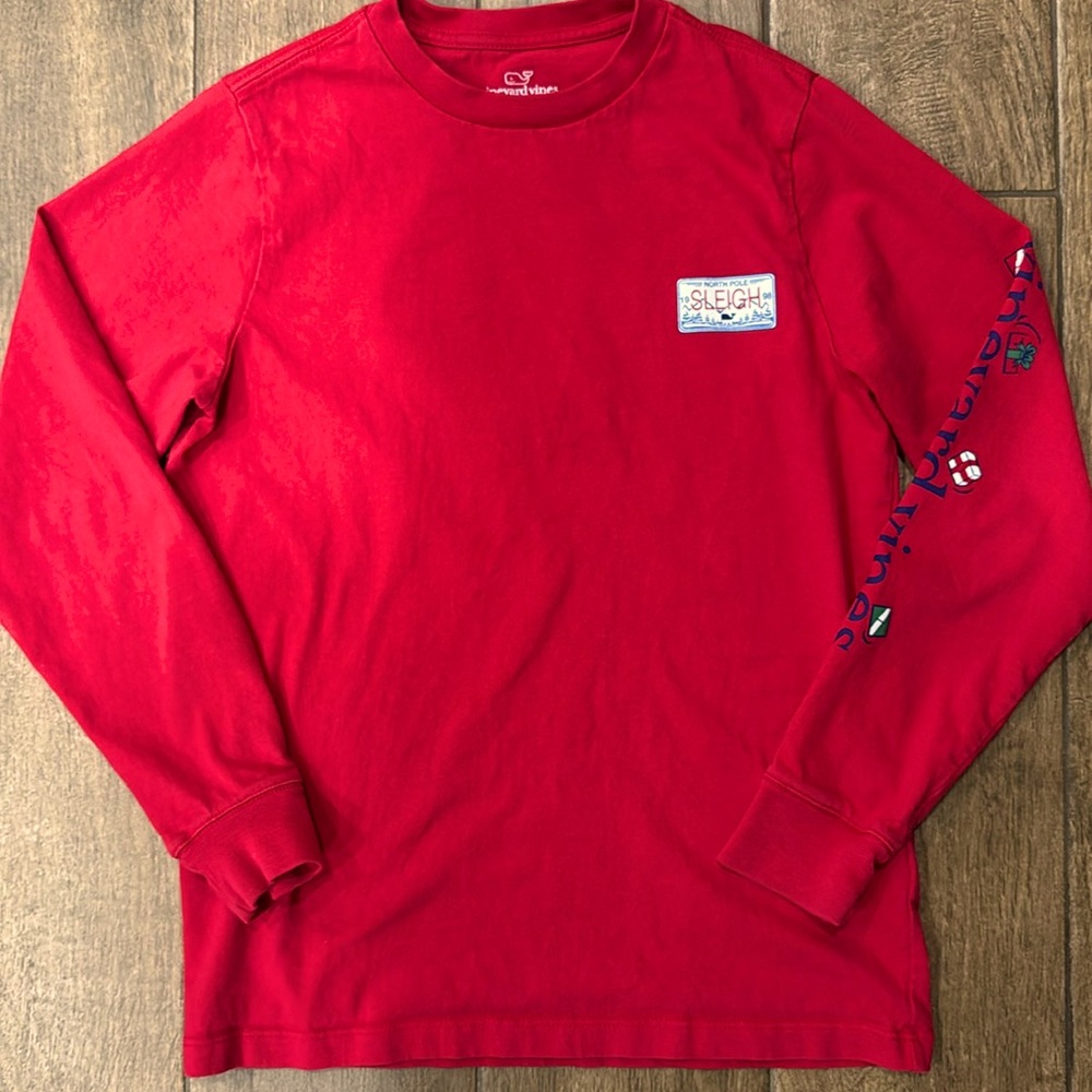 Vineyard Vines Boy’s Ho Ho Hold On Red Long-Sleeve Tee (Size Small 8-10)